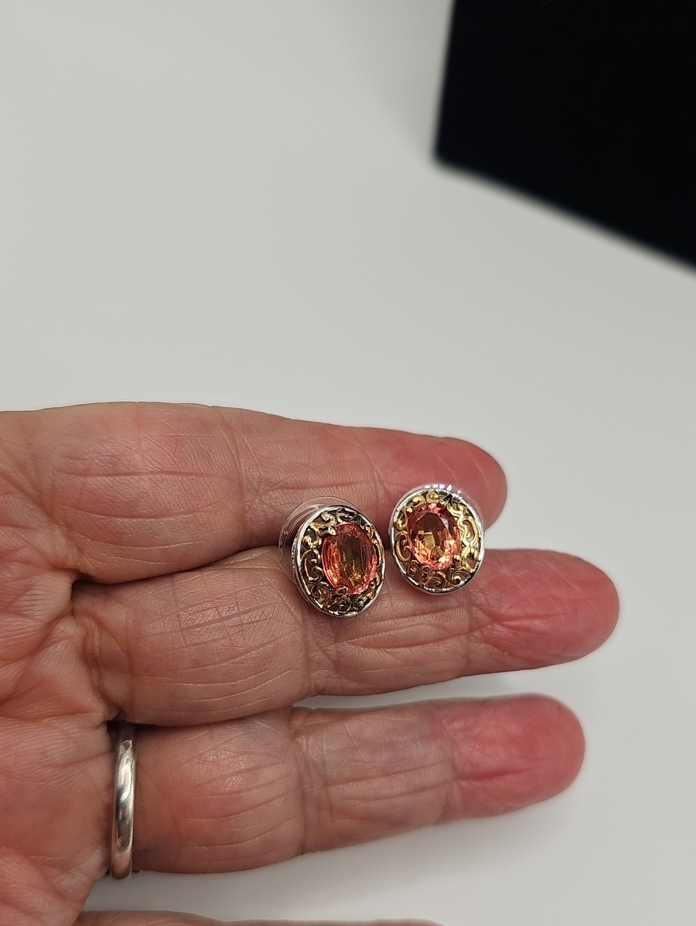 Sterling Inspired Orange Crystal Stud Earrings -